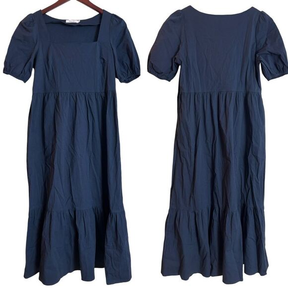 Mod Ref Zaria Maxi Dress Navy Blue Size Small Cotton Spandex Spring Summer - Picture 2 of 14